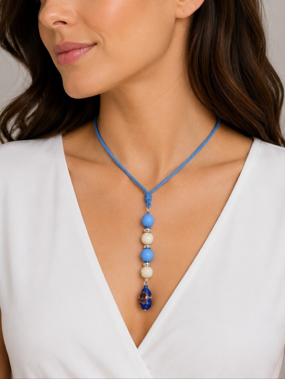 3/$30 Baby Blue Beaded Drop Shoe Sautoir Pendant Rope Lavalier Necklace